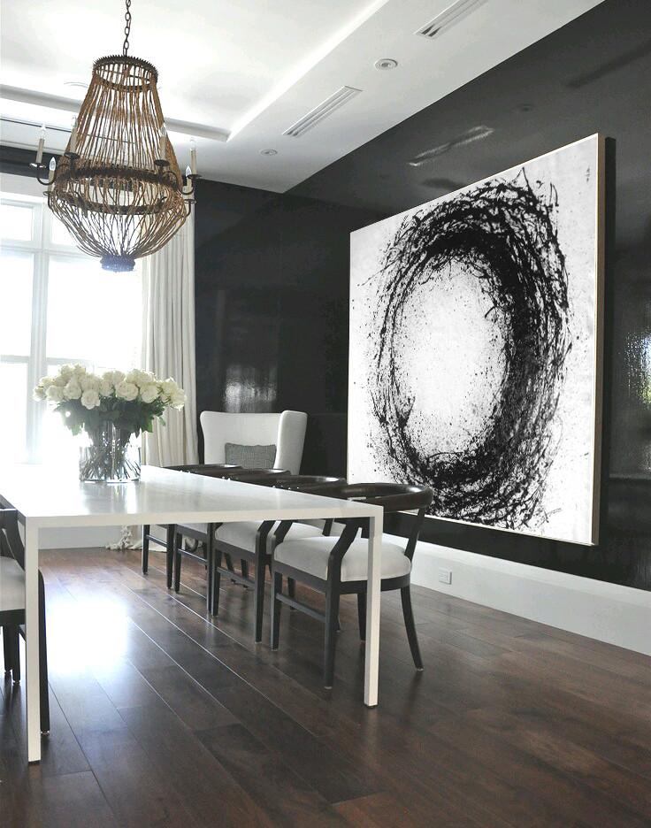 Wall Art Ideas For Living Room,Oversized Horizontal Minimalist Drip Painting On Canvas, Black And White - Extra Large Canvas Painting